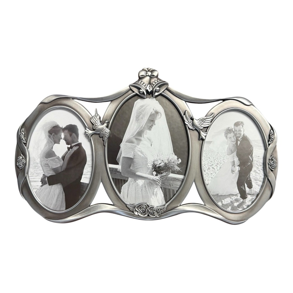 Royal Limited Silver Tone Wedding 3 Picture Collage Frame 14x8 New
